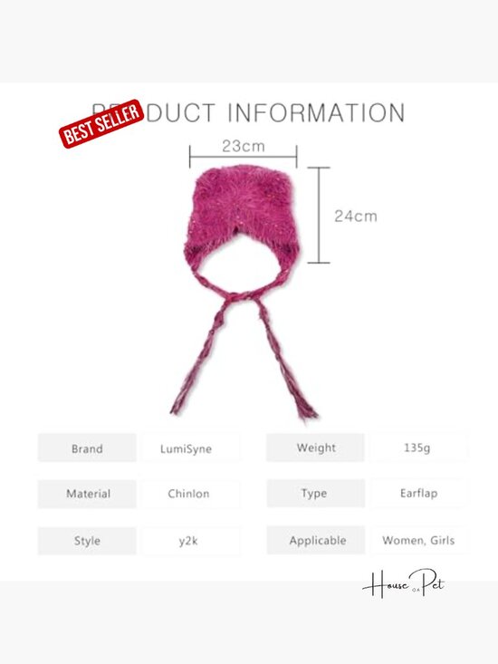 Cute Cat Ear y2k Furry Knit Beanie with Long Ear Straps Winter Hat main image 7
